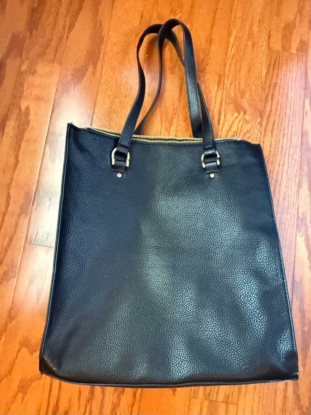 a new day Black Pebbled Laptop Tote with Gold Trim